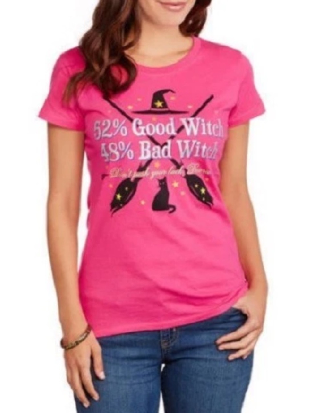 Halloween Witch Women’s Pink '62% Good Witch 48% Bad Graphic Tee